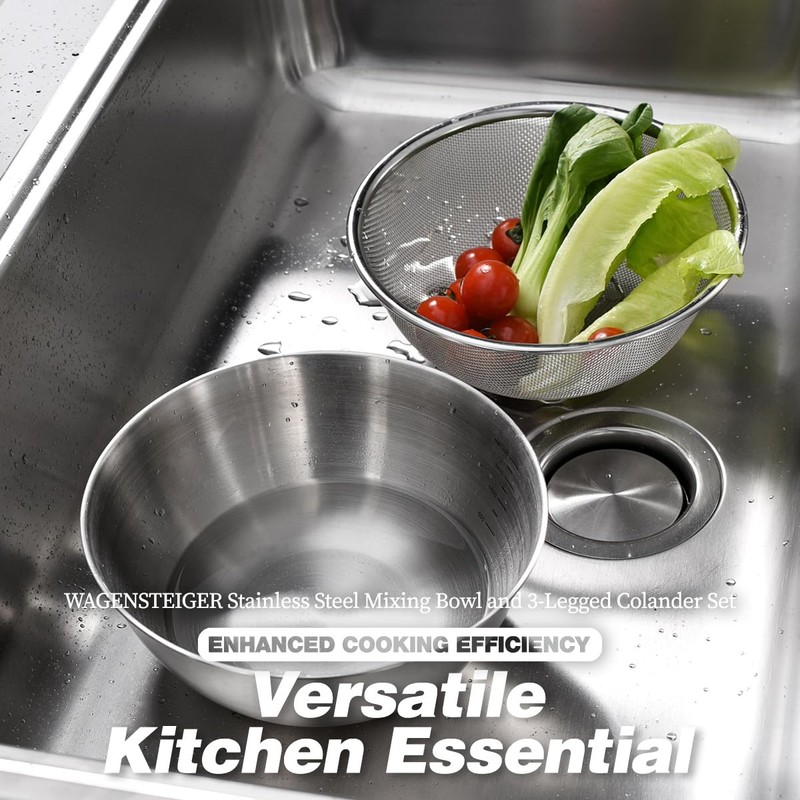 WAGENSTEIGER Stainless Steel Mixing Bowl and 3-Legged Colander Set, Multipurpose