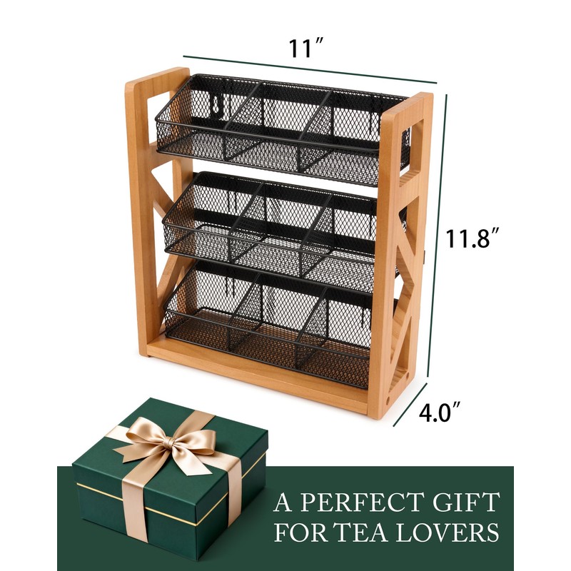 HULISEN 3 Tier Tea Bag Organizer for 120 Tea Bags,