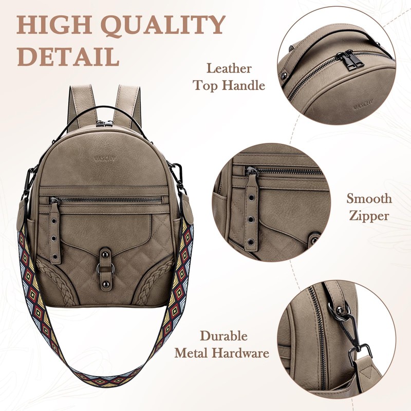 Small Backpack Purse for Women,VASCHY Cute Vegen Leather Mini Backpack