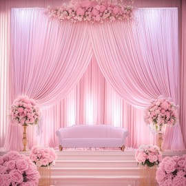 10ftx12ft Wrinkle Free Pink Backdrop Curtain, 2 Panels 12FT Height Pink Wedding Backdrop Drapes, Silky Polyester Back Drop Cloth for Birthday Photography Background Party Backdrop Draping