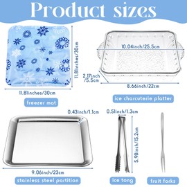 Meanplan 8 Piece 9" Serving Tray with Ice Underneath and 11.8" Freezable Ice Mat Chilled Serving Tray Cold Served Trays for Parties Iced Charcuterie Food Buffet Seafood Veggie Shrimp Appetizer