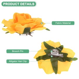 M METERXITY 3-Pack Rose Hair Clips, Flower Hairpin Fabric Floral Brooch for Bridal Wedding/Party/Women Hair Accessories, Hair Flowers Headpiece Floral [, Yellow/Green/Beige White]