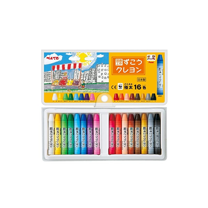 Pentel Zuko Crayons, Extra Thick, 16 Color Set, Soft Case
