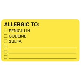 3-1/4"W x 1-3/4'H Fluorescent Chartreuse Allergy Labels"AllergicTo: Penicillin/Sulfa" (250/Roll) - TBBS-MAP1550