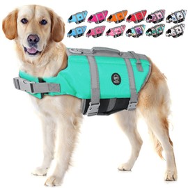 EMUST Dog Life Vests for Swimming, Adjustable Pet Life Jackets for Swimming with Reflective Stripes,Dog Water Vest for Small/Medium/Large Dogs, L, Turquoise
