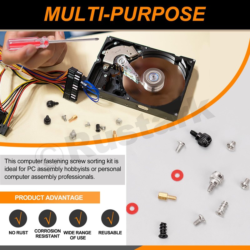 Rustark 293Pcs Computer Screws Assortment Kit Motherboard Standoffs Screws Set