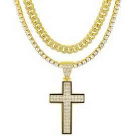 DOSMINE Cross Necklace for Men 22'' Cuban Link Necklace 24'' Iced Out Diamond Tennis Gold chain Mens Jewelry