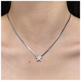 Cimenexe Bohemian Crystal Star Choker Necklace Silver Flat Snake Chain Necklace CZ Star Pendant Necklace Punk Herringbone Chain Necklace Jewellery for Women and Girls Gifts