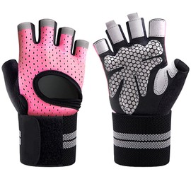 Womens Mens Weight Lifting Gloves Gym Workout Fitness Gloves With Wrist Support Half-finger Breathable Non slip Palm Mittens Gloves Cycling Gloves for Exercising Training Hiking Running, Pink