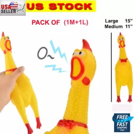 Unbranded Rubber Screaming Chicken Toy Rubber Squawking Fun Dog Toy,Large 15" & Medium 11" - Large( Pack of 2)