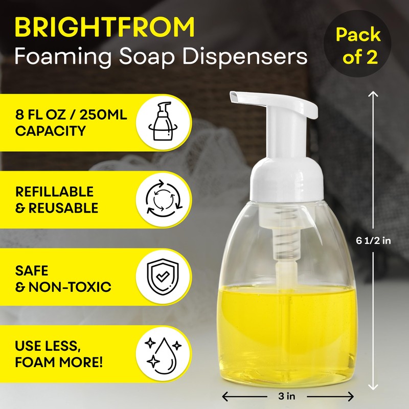 BRIGHTFROM Foaming Soap Dispenser Pump Bottles, BPA Free Empty Refillable