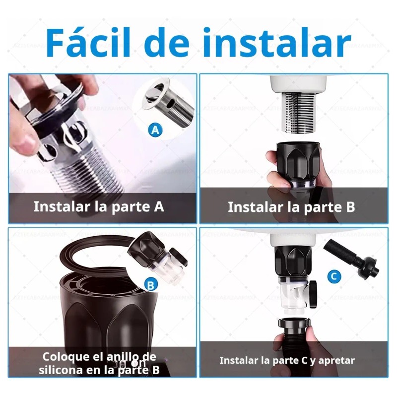 Cespol Con Sistema Anti Olores Y Botón Push Para Lavabo