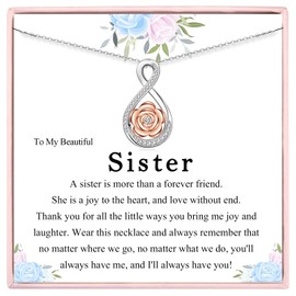 JETBON Sister Gifts from Sister, Sterling Silver Infinity Rose Pandant Necklace for Women, Big Sister Little Sister Gift, Sister Birthday Gifts Christmas Jewelry Gifts for Best Friend Soul Sister