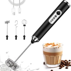 Espumador de Leche, 3 en 1 Batidora de Mano Recargable USB con 3 Velocidades Ajustables, Batidora de Leche Espuma Electrico con 3 Batidores Acero Inoxidable para Café, Latte, Capuchino(Negro)…