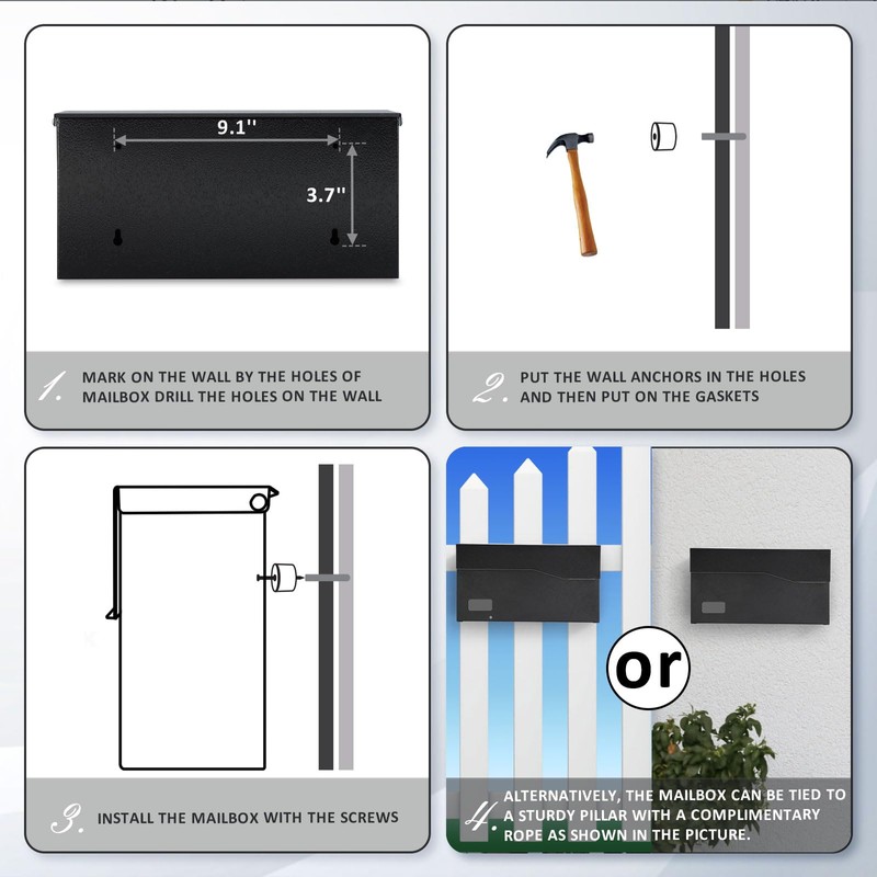 xydled Mailbox with Key Lock, Locking Wall Mount Mail Boxes