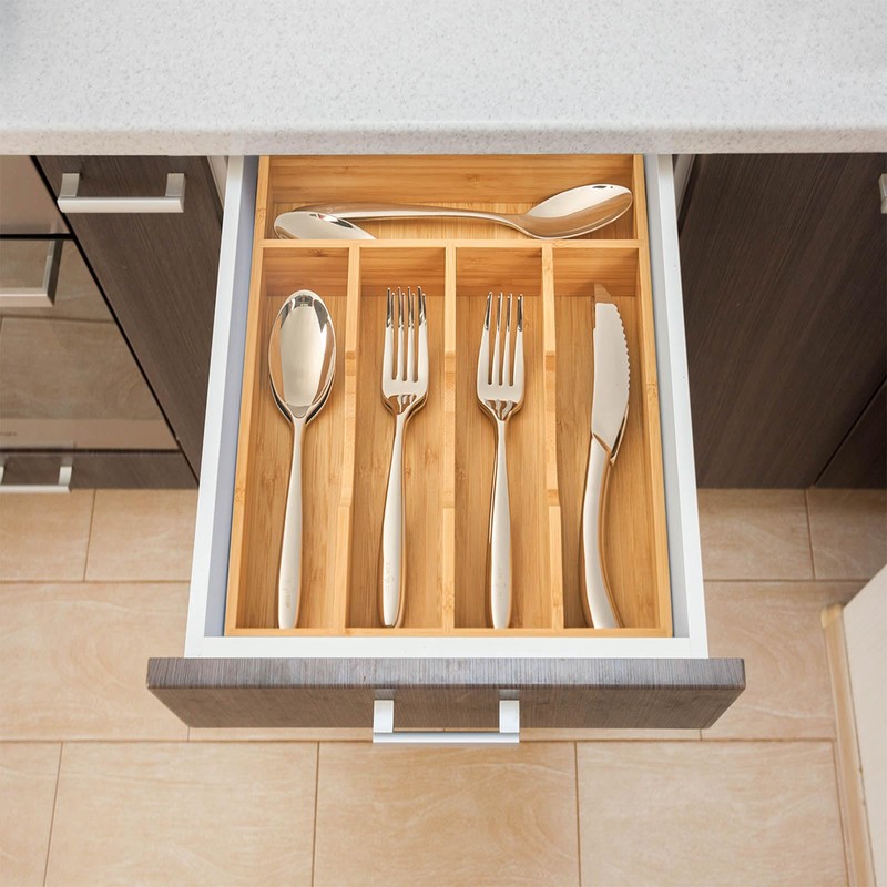 Umilife Bamboo Kitchen Drawer Organizer, 9 Inch Silverware Utensils Tray