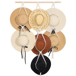 7 Hats Style Macrame Hat Hangers Hat Rack for Wall,Women Decor Hat Holder,Bobo Hanging Hat Organizer Storage,Hat Display for Wide Brim Hats Cowboy Hat Bowler Fedora Hats Beach Sun Hat - Color: For 7 Hat