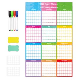 2025 Yearly Wall Calendar 2025 Wall Planner, Wet & Dry Erase Laminated Monthly Family Calendar for Office Home, Jan 2025 - Dec 2026, 34.6" x 22.8"(Fold Package)