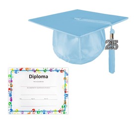 Class Act Graduation Kindergarten Preschool Unisex Shiny Graduation Cap and Bling Tassel with Diploma Certificate, One Size, Light Blue