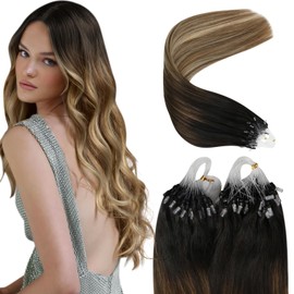 YoungSee Microring Extensions Balayage 40 cm Extensions Real Hair Micro Ring 1 g Micro Ring Extensions Real Hair Dark Brown Balayage Blonde Micro Ring Hair Extensions Real Hair Remy Hair 50 g #2/6/24