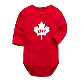 Eh Canada Baby Bodysuit, Custom Handmade Canada Day Maple Leaf Baby Bodysuit (9M, Long Sleeve, White)