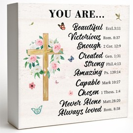 Christian Encouragement Wood Box Sign Decor Desk Sign, Best Friend Women Bestie, Inspirational Gifts, You are Beautiful, You are amazing, Wooden Box Desk Sign Keepsake for Home Office10PF02