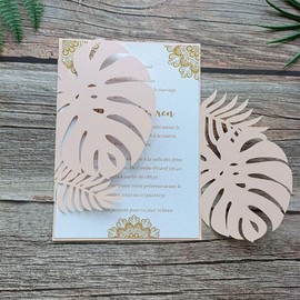MillaSaw Soft Pink Palme Design Invitation Card With Envelope, Floral Invitation For Wedding Anniversary Holiday Party (soft pink)