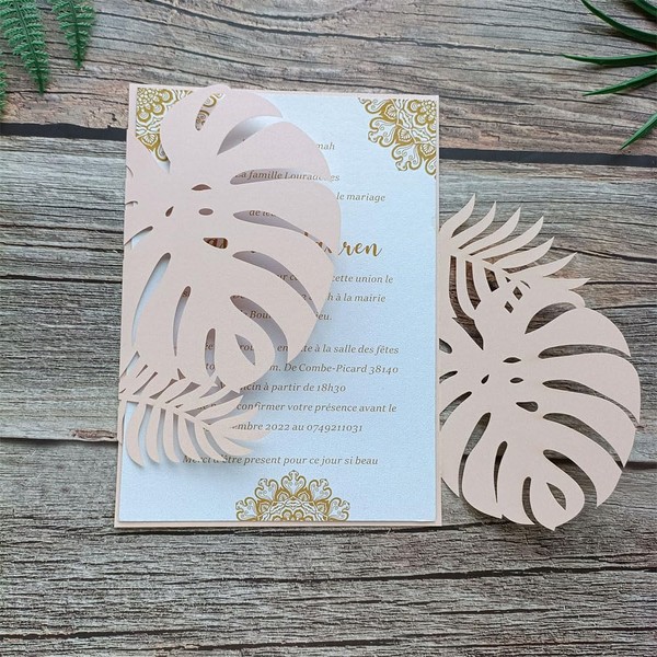 MillaSaw Soft Pink Palme Design Invitation Card With Envelope, Floral