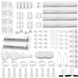 [313Pcs] Cable Management Kit, 67 Adhesive Cable Clips, Topavatop Desk Cord Organizer, 22 Reusable Cable Strap, 4 Cable Sleeve Split, 200 Nylon Cable Zip Ties with 20 Mounts for TV Office Home, White