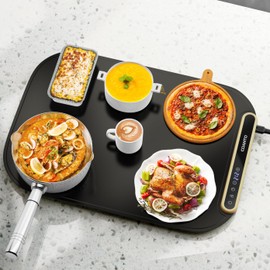 Food Warming Mat, Electric Warming Tray for Buffets & Parties, Silicone Heating Mat for Food with 7 Temperature Settings, Roll-Up Storage, 17.91"x12.8"x0.7”, Black