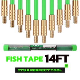 FTIHTRY 14FT Fiberglass Running Electrical Wire Glow Rods Wire Pulling with 8 Different Attachments, Fish Rods Electrical Kit and Fish Tape Wire Puller