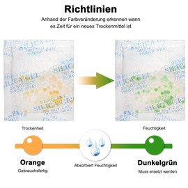 Boadw 10 g x 30 pieces silica gel bags, food-safe silica gel, dry centre with orange beads, moisture indicator, desiccant for removing moisture