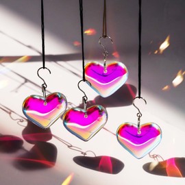12pcs Colorful Crystal Heart Prism Suncatcher, Heart Prism Pendant Drop Parts Window Sun Catcher Crystals Hanging Pendant 32mm Ornaments Wedding Decor