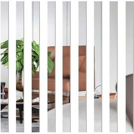10Pcs Mirror Wall Stickers Striped Design Mirror Art Tile Decal DIY Self Adhesive Wall Line Border Decals Removable Acrylic Mirror Sheets Wall Murals for Home Decor,Wall Treatments and Supplies 5×20