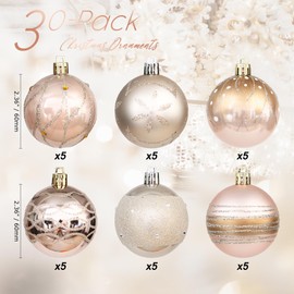 Sea Team 60mm/2.36" Delicate Contrast Color Theme Painting & Glittering Christmas Tree Pendants Decorative Hanging Christmas Baubles Balls Ornaments Set - 30 Pieces (Rose Gold & Champagne)