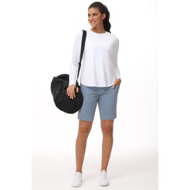 THE GYM PEOPLE Women's Long Sleeve Workout Shirts Lightweight Cotton Running Yoga Tops with Thumb Hole White