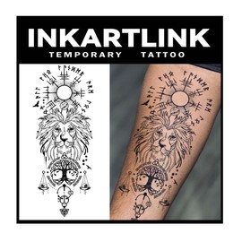 INKARTLINK Tattoo Tech, 2 Sheets Large Semi Permanent Tattoo, Adult Art Design Temporary Tattoos, Lasts 1-2 Weeks, Waterproof, Realistic Look, No Reflection (domineering lion)