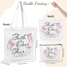 GHUSDFM Christian Gifts for Women, Girls Preppy Bow Canvas Tote Bag Makeup Bag Set, Inspirational Bible Verse Religious Gifts Birthday Friendship Graduation Reusable Grocery Bags Travel Cosmetic Bags