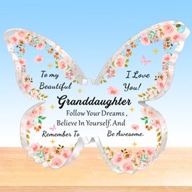 HULALA Inspirational Granddaughter Gifts For Girls Adult Granddaughter Birthday Gifts Granddaughter Acrylic Butterfly Plaque Gifts Granddaughter Christmas Graduation Presents