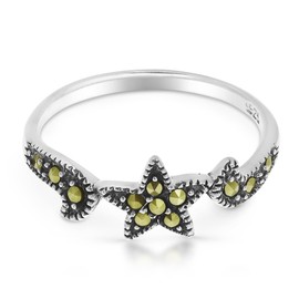 AeraVida Captivating Star Marcasite Style Pyrite Stone .925 Sterling Silver Ring (8) | Sealife Ring for Women | Beach Fashionable Ring Accessories, Metal, Iron Pyrite
