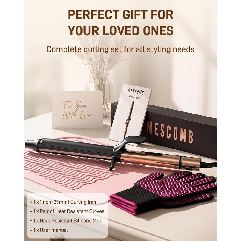 MESCOMB 1 Inch Curling Iron for Long Hair - Dual