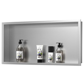 Bernkot Stainless Steel Shower Niche 24" X 12" Brushed No Tile Needed Niche Shower Recessed Wall Horizontal Niches for Bathroom Storage Over Mount Installation