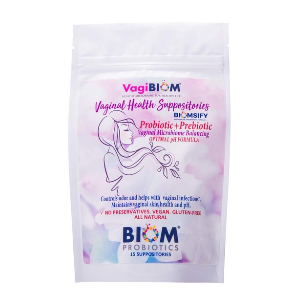 Biom Vaginal Probiotic Suppository: Natural Vaginal pH and Odor Control Regimen; Balance and Nourishes Vaginal Microbiome; No Parabens, No preservatives (15 count)