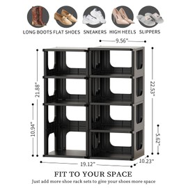 HAIXIN Adjustable 10 Tier Shoe Organizer - Narrow Plastic Vertical Shoe Rack for Closet, Entryway, Boots - Stackable Shoe Cabinet