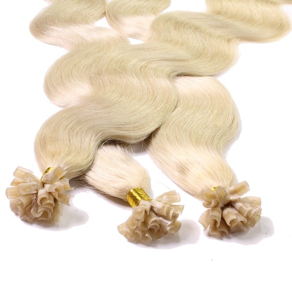 hair2heart Real Hair Bonding Extensions, Wavy, 100 Strands, 1 g, 60 cm, Light Blonde