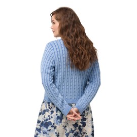 Ulla Popken Ladies Plus Size Plus Size Cable Knit Two Tone Fine Knit V-Neck Cardigan 826756, sky blue