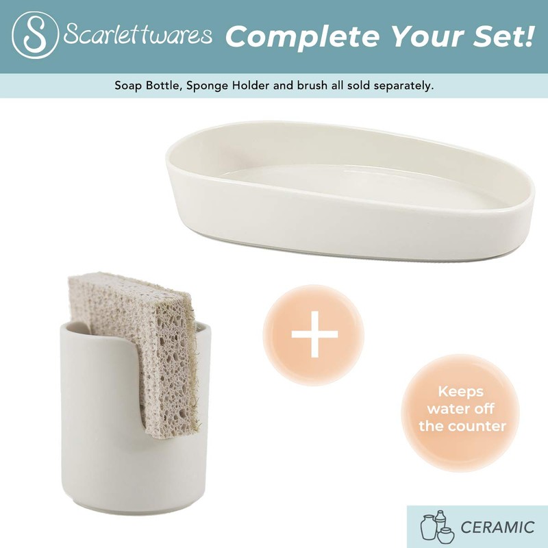 scarlettwares Ceramic Dish Sponge Holder for Kitchen Sink Dishwasher Safe