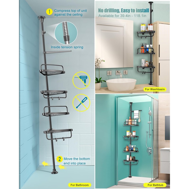 ADOVEL 4 Layer Corner Shower Caddy, Stainless Steel ​Constant Tension