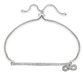 Hoops & Loops - Pulsera Ajustable de Plata de Ley con circonita cúbica Infinity & Bar Pullstring