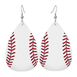 Baseball Leather Earrings For Women, Double-sided Teardrop Earring, Leaf Dangle Drop Earrings, Art Earrings Jewelry For Beach Party Gift